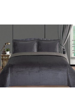 Toskana Bedspread Set, Coverlet 240x260 cm with Pillowcase, Full Size, Full Bed, Double Size, Plush Fabric Antrachite - Thumbnail