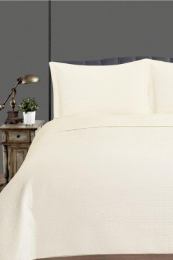 Toskana Bedspread Set, Coverlet 240x260 cm with Pillowcase, Full Size, Full Bed, Double Size, Plush Fabric Cream - Thumbnail