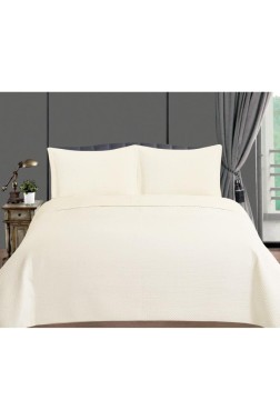 Toskana Bedspread Set, Coverlet 240x260 cm with Pillowcase, Full Size, Full Bed, Double Size, Plush Fabric Cream - Thumbnail