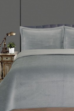 Toskana Bedspread Set, Coverlet 240x260 cm with Pillowcase, Full Size, Full Bed, Double Size, Plush Fabric Gray - Thumbnail