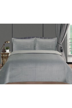 Toskana Bedspread Set, Coverlet 240x260 cm with Pillowcase, Full Size, Full Bed, Double Size, Plush Fabric Gray - Thumbnail