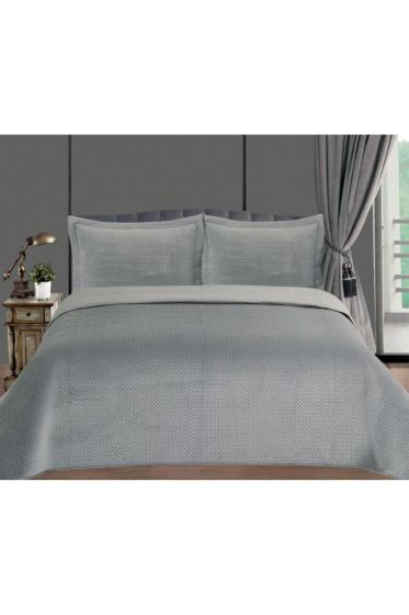 Toskana Bedspread Set, Coverlet 240x260 cm with Pillowcase, Full Size, Full Bed, Double Size, Plush Fabric Gray