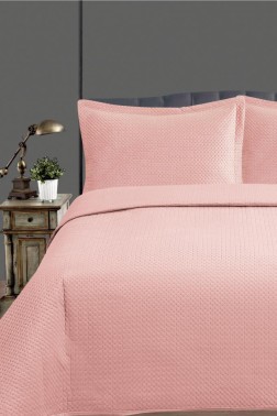 Toskana Bedspread Set, Coverlet 240x260 cm with Pillowcase, Full Size, Full Bed, Double Size, Plush Fabric Pink - Thumbnail