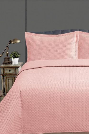 Toskana Bedspread Set, Coverlet 240x260 cm with Pillowcase, Full Size, Full Bed, Double Size, Plush Fabric Pink