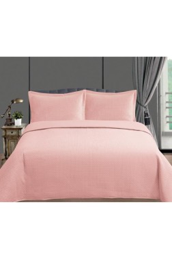 Toskana Bedspread Set, Coverlet 240x260 cm with Pillowcase, Full Size, Full Bed, Double Size, Plush Fabric Pink - Thumbnail