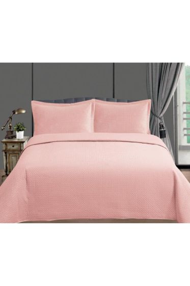 Toskana Bedspread Set, Coverlet 240x260 cm with Pillowcase, Full Size, Full Bed, Double Size, Plush Fabric Pink