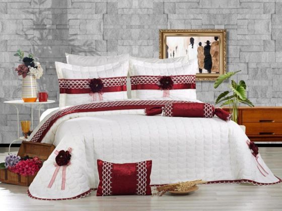 Trend 3d Rose Pattern Double Bedspread Cream - Burgundy