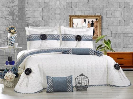 Trend 3d Rose Pattern Double Bedspread Cream - Gray