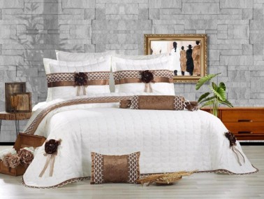 Çeyiz Diyarı - Trend 3d Rose Pattern Double Bedspread Cream - Brown Çeyiz Diyarı - Trend 3d Rose Pattern Double Bedspread Cream - Brown