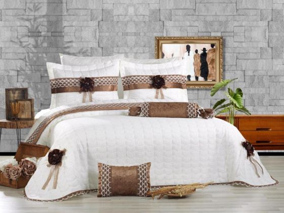 Trend 3d Rose Pattern Double Bedspread Cream - Brown