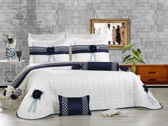 Trend 3d Rose Pattern Double Bedspread Cream - Blue