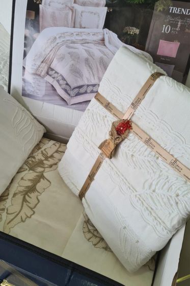 Trend Wedding Set 10pcs, Coverlet 265x265, Blanket 220x240, Duvet Cover Set 200x220, Full Bed, Double Size, Cream