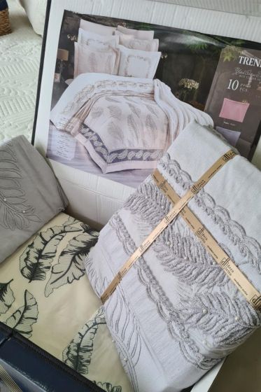 Trend Wedding Set 10pcs, Coverlet 265x265, Blanket 220x240, Duvet Cover Set 200x220, Full Bed, Double Size, Gray