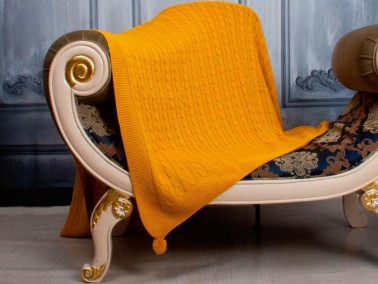 Knitwear Knitted Pattern Tomi Tv Blanket Mustard - Thumbnail