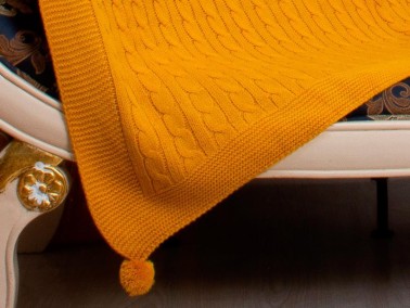 Knitwear Knitted Pattern Tomi Tv Blanket Mustard - Thumbnail