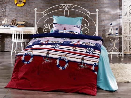 Troya Single Duvet Cover Set Blue