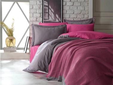 Tuana Double Duvet Covered Blanket Set Fuchsia - Thumbnail