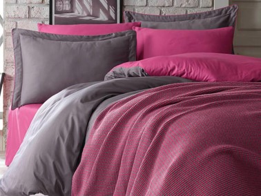 Tuana Double Duvet Covered Blanket Set Fuchsia - Thumbnail