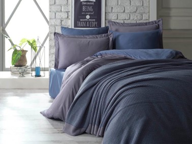 Tuana Double Duvet Covered Blanket Set Blue - Thumbnail