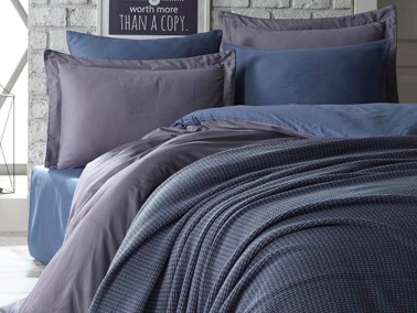 Tuana Double Duvet Covered Blanket Set Blue - Thumbnail