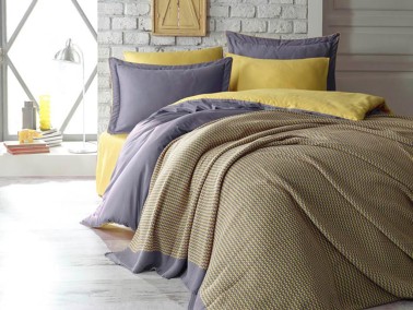 Tuana Double Duvet Covered Blanket Set Yellow - Thumbnail