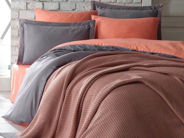 Tuana Double Duvet Covered Blanket Set Orange - Thumbnail
