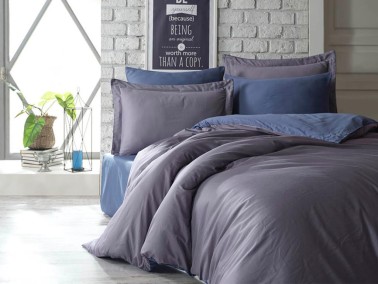 Tuana Cotton Satin Duvet Cover Set Blue - Thumbnail