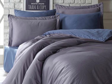 Tuana Cotton Satin Duvet Cover Set Blue - Thumbnail