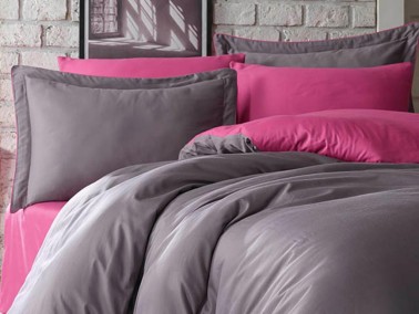 Tuana Cotton Satin Duvet Cover Set Fuchsia - Thumbnail