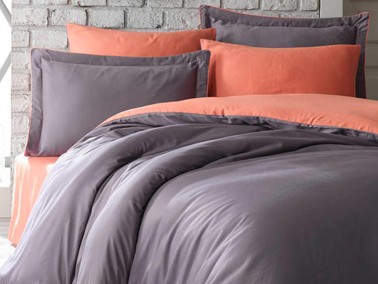 Tuana Cotton Satin Duvet Cover Set Orange - Thumbnail