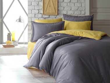 Tuana Cotton Satin Single Duvet Cover Set Yellow - Thumbnail