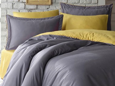 Tuana Cotton Satin Single Duvet Cover Set Yellow - Thumbnail