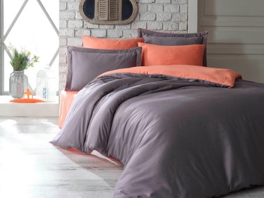 Tuana Cotton Satin Single Duvet Cover Set Orange - Thumbnail