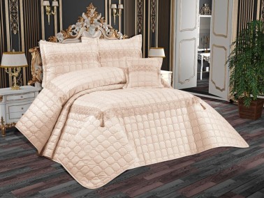 Tuba Quilted Bedspread Set, Coverlet 250x260, Pillowcase 50x70, Double Size,Beige - Thumbnail
