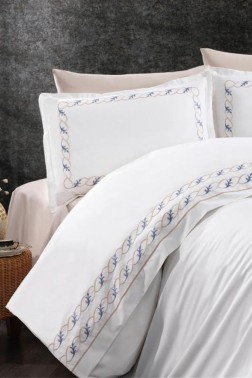 Tulip Embroidered 100% Cotton Duvet Cover Set, Duvet Cover 200x220, Sheet 240x260, Double Size, Full Size Gray - Thumbnail