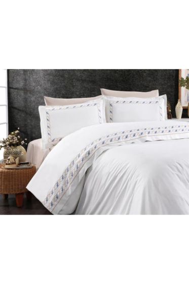 Tulip Embroidered 100% Cotton Duvet Cover Set, Duvet Cover 200x220, Sheet 240x260, Double Size, Full Size Gray
