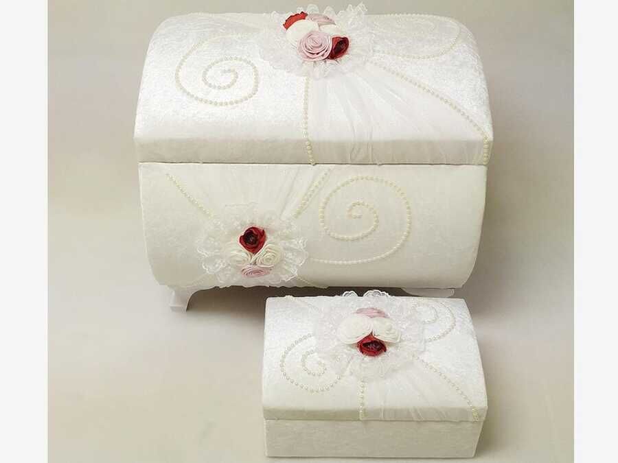 Storage Box with Tulle Roses Cream 2 pieces