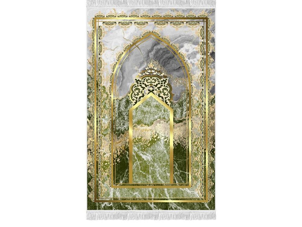 Uhud Velvet Prayer's Rug - Green - Thumbnail