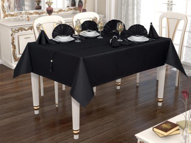 Ümran Table Cloth Set for 12 Person - Black - Thumbnail