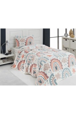 Urban Patterned Queen Size Bedspread Set 2pcs, Coverlet 155x215 with Pillowcase, %100 Polyester Fabric, Single Size Salmon - Thumbnail