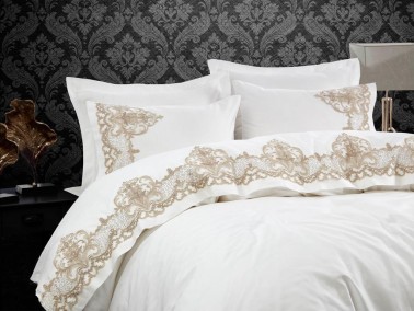 Dantela - Valencia Guipure Cotton Satin Double Duvet Cover Set Cream