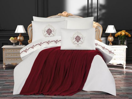 Valeria Double Duvet Cover Set with Blanket Claret Red