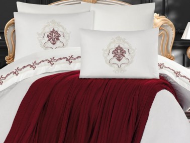 Valeria Double Duvet Cover Set with Blanket Claret Red - Thumbnail