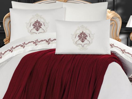 Valeria Double Duvet Cover Set with Blanket Claret Red