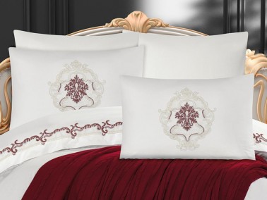 Valeria Double Duvet Cover Set with Blanket Claret Red - Thumbnail