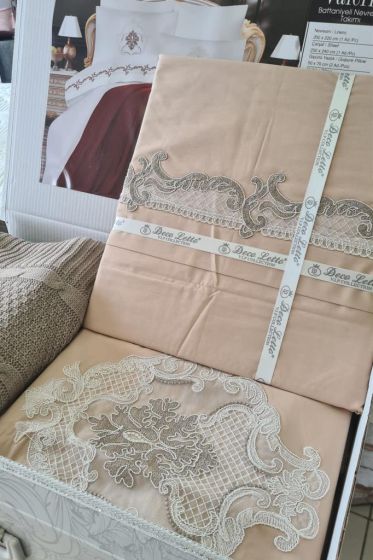 Valeria Cotton Duvet Cover Set with Blanket, Duvet Cover 200x220, Bedsheet 240x250, Blanket 220x220 Full Size, Double Brown