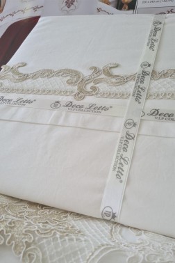 Valeria Cotton Duvet Cover Set with Blanket, Duvet Cover 200x220, Bedsheet 240x250, Blanket 220x220 Full Size, Double Cream - Thumbnail