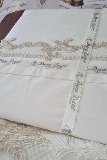 Valeria Cotton Duvet Cover Set with Blanket, Duvet Cover 200x220, Bedsheet 240x250, Blanket 220x220 Full Size, Double Cream