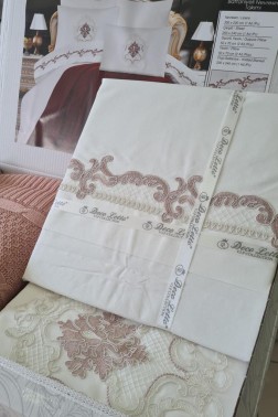 Valeria Cotton Duvet Cover Set with Blanket, Duvet Cover 200x220, Bedsheet 240x250, Blanket 220x220 Full Size, Double Cream - Gray - Thumbnail
