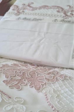 Valeria Cotton Duvet Cover Set with Blanket, Duvet Cover 200x220, Bedsheet 240x250, Blanket 220x220 Full Size, Double Cream - Gray - Thumbnail